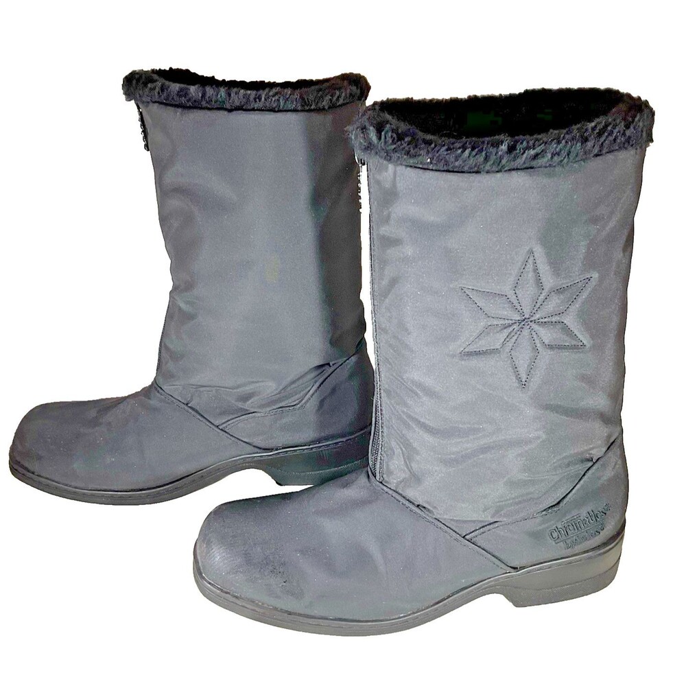 Totes Women's Boots Black Winter Snow Rain Lined Zip Warm 10" Tall Size 8 EUC